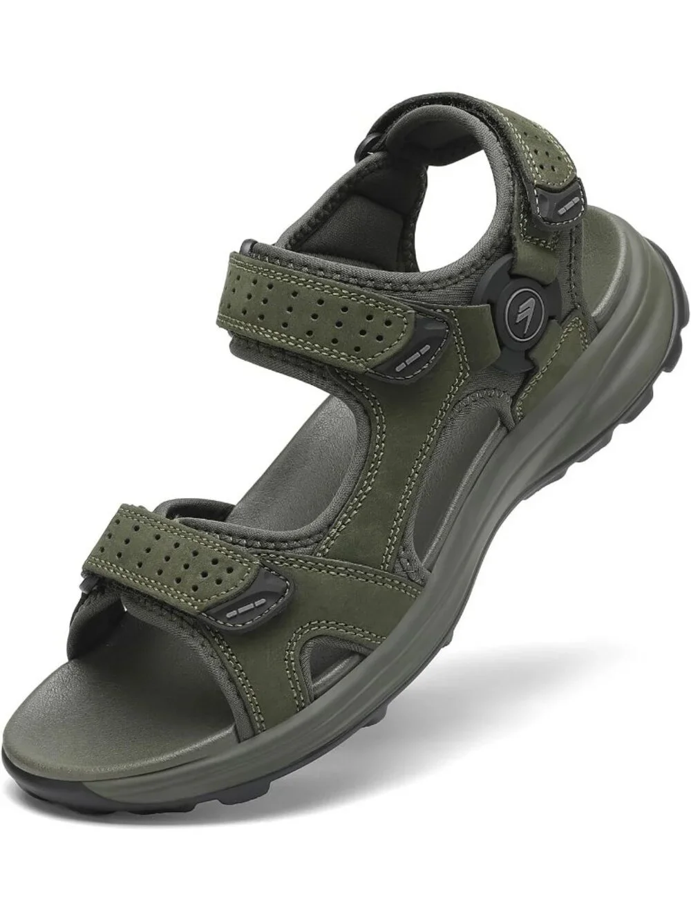 Men's Green Adjustable Strap Open Toe Leather Athletic Sport Hiking Sandal Shoes
